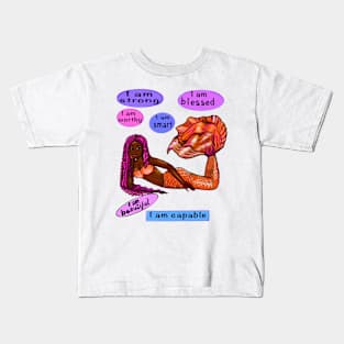 African American mermaid with pink Afro hair braids motivational affirmations inspirational Kids T-Shirt